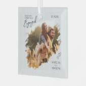 Rustic Our First Christmas Engaged Photo Christmas Glas Ornament (Voorkant links)