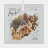 Rustic Our First Christmas Engaged Photo Christmas Glas Ornament (Voorkant)