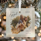 Rustic Our First Christmas Engaged Photo Christmas Glas Ornament