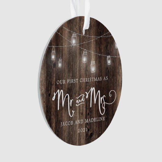 Rustic Our First Christmas Mr en Mrs Christmas Ornament (voorkant)