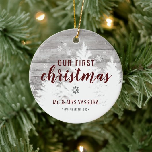 Rustic Our First Kerstman Mr en Mrs Photo Keramisch Ornament (Boom)