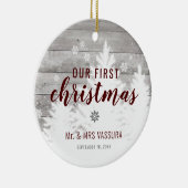 Rustic Our First Kerstman Mr en Mrs Photo Keramisch Ornament (Rechts)