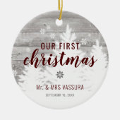 Rustic Our First Kerstman Mr en Mrs Photo Keramisch Ornament (Voorkant)