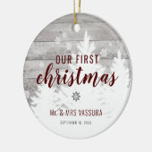 Rustic Our First Kerstman Mr en Mrs Photo Keramisch Ornament (Links)