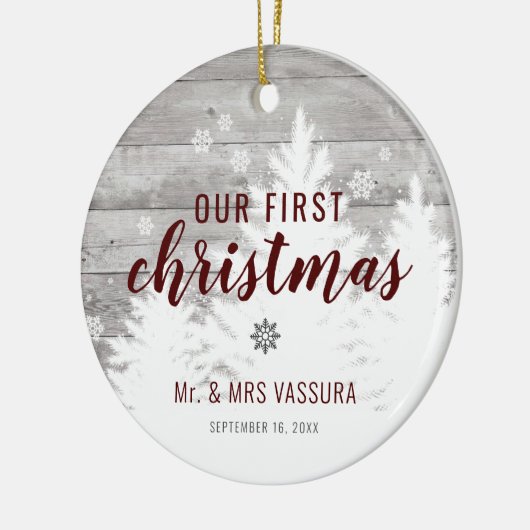 Rustic Our First Kerstman Mr en Mrs Photo Keramisch Ornament (Links)