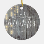 Rustic Our First Kerstman Mr Mrs Photo Keramisch Ornament (Voorkant)