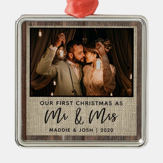 Rustic Our First Kerstman Mr & Mrs Photo Ornament (Voorkant)
