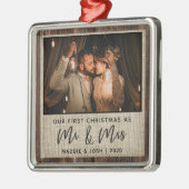 Rustic Our First Kerstman Mr & Mrs Photo Ornament (Links)