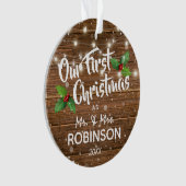 Rustic Our First Kerstman Mr & Mrs Photo Ornament (voorkant)