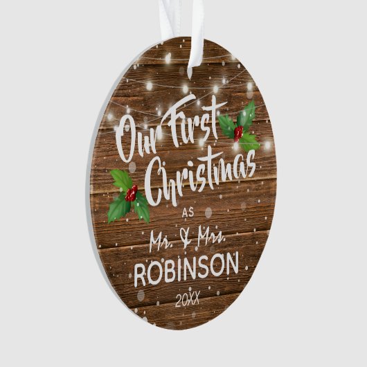 Rustic Our First Kerstman Mr & Mrs Photo Ornament (voorkant)