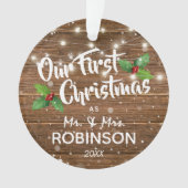 Rustic Our First Kerstman Mr & Mrs Photo Ornament (voorkant)