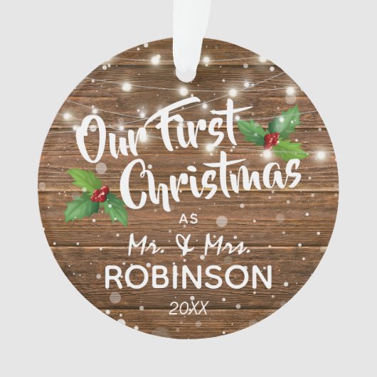 Rustic Our First Kerstman Mr & Mrs Photo Ornament (voorkant)