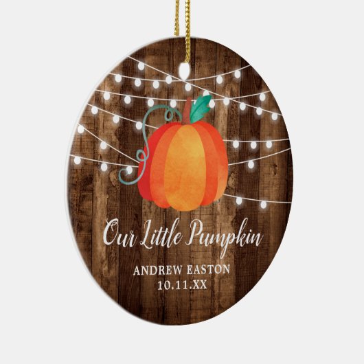 Rustic Our Little Pumpkin Personalized Herfst Baby Keramisch Ornament (Rechts)