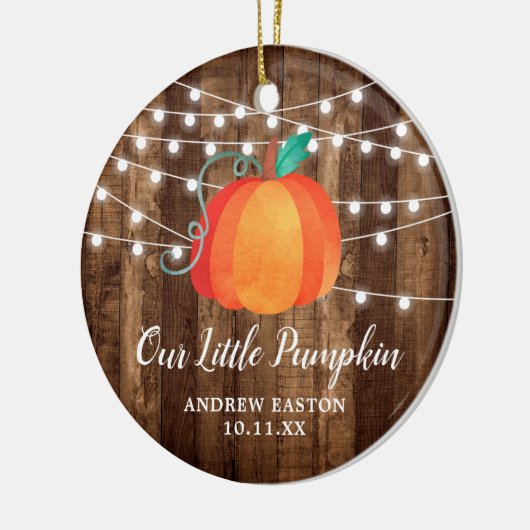 Rustic Our Little Pumpkin Personalized Herfst Baby Keramisch Ornament (Links)