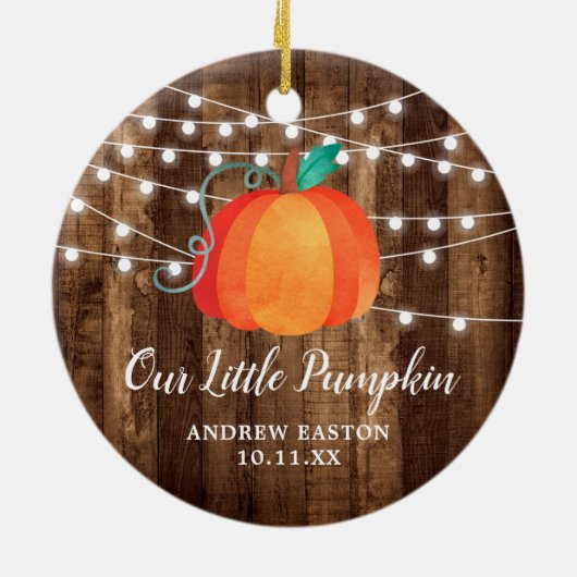 Rustic Our Little Pumpkin Personalized Herfst Baby Keramisch Ornament (Achterkant)