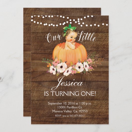 Rustic Our Pumpkin draait één uitnodiging om (Voorkant / Achterkant)
