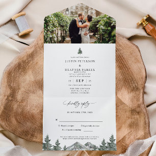 Rustic Outdoor Mountain Forest Wedding All In One Uitnodiging