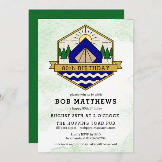 Rustic Outdoorsman 80th Birthday Party Invitation Kaart (Voorkant / Achterkant)