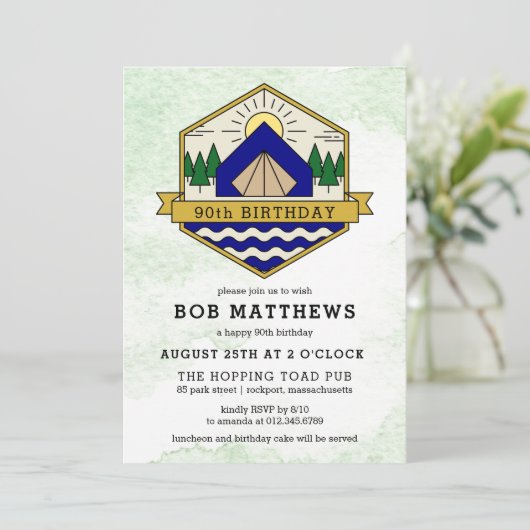 Rustic Outdoorsman 90th Birthday Party Invitation Kaart (Staand voorkant)