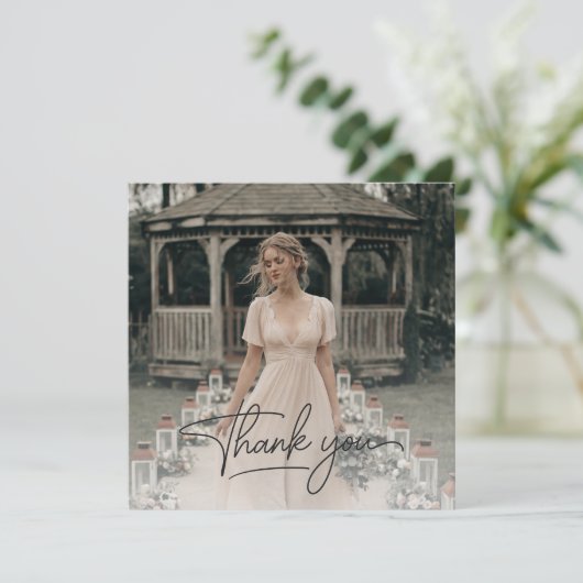 Rustic Overlay Foto Vrijgezellenfeest Script Bedankkaart (Staand voorkant)