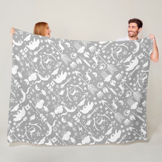 Rustic Owl Beer Deer Fox Woodland Createpatroon Fleece Deken (In situ)