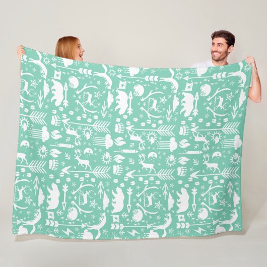 Rustic Owl Beer Deer Fox Woodland Createpatroon Fleece Deken (In situ)