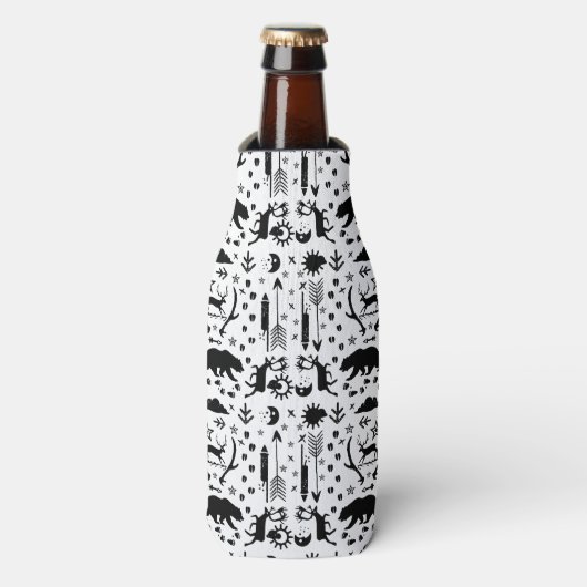 Rustic Owl Beer Deer Fox Woodland Createpatroon Flesjeskoeler (Fles Voorkant)
