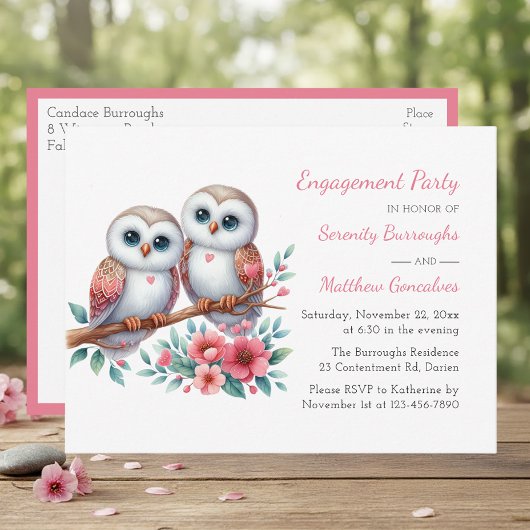 Rustic Owl Couple Boho Country Engagement Party Uitnodiging Briefkaart