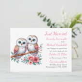 Rustic Owl Couple Boho Just Married Wedding Aankondiging (Staand voorkant)