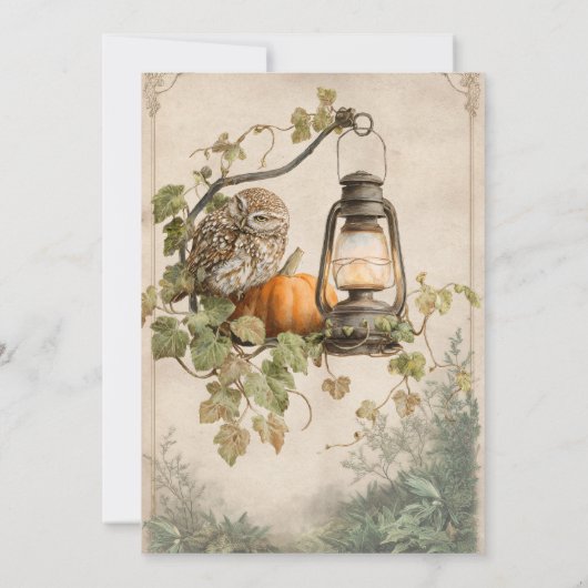 Rustic Owl en Lantern Halloween Party Uitnodiging (Achterkant)