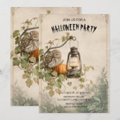 Rustic Owl en Lantern Halloween Party Uitnodiging (Voorkant / Achterkant)