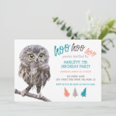 Rustic Owl Forest Kids Birthday Party Kaart (Staand voorkant)