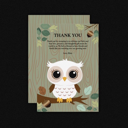 Rustic Owl Woodland Forest Baby shower Bedankkaart