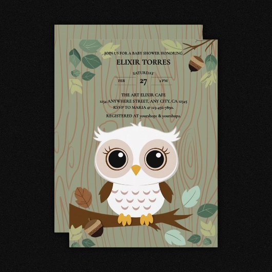 Rustic Owl Woodland Forest Baby shower Kaart