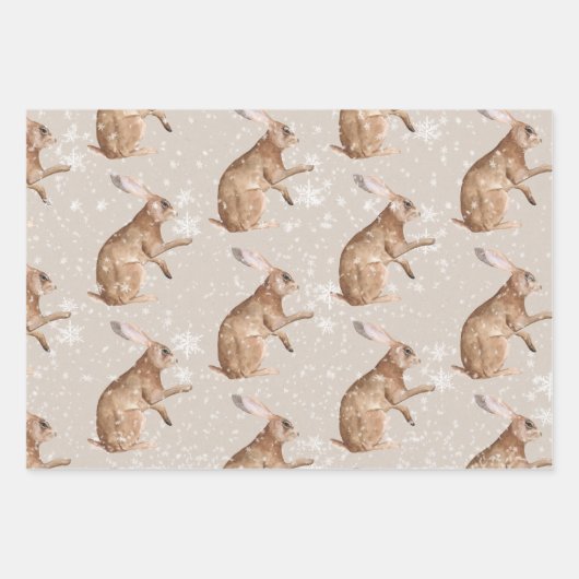 Rustic Oyster Gray Elegant Snowy Winter Animals Inpakpapier Vel (Voorkant 2)
