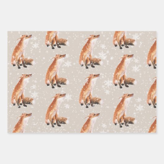 Rustic Oyster Gray Elegant Snowy Winter Animals Inpakpapier Vel (Voorkant)