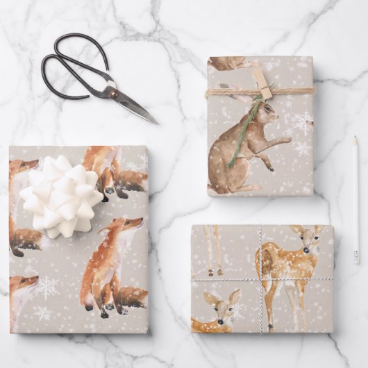 Rustic Oyster Gray Elegant Snowy Winter Animals Inpakpapier Vel (Voorkant)