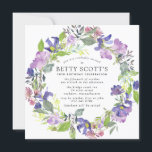 Rustic Paars and Blue Floral 70th Birthday Party Kaart<br><div class="desc">en vrouwelijk blauw en paars floraal met rond je 70e verjaardag details. De blauwe en paarse bloemen worden in zacht groen gebladerd. De florale mond heeft een open en luchtachtig modern botanisch boho vibe. Het bloemontwerp wordt naar de achterkant overgebracht waar een klein boekje om de naam van de 70ste...</div>