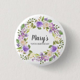 Rustic Paars Floral 70th Birthday Button