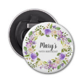 Rustic Paars Floral 70th Birthday Favor Button Flesopener (Voorkant)