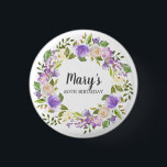 Rustic Paars Floral 80th Birthday Button<br><div class="desc">Paarse en ivoorwitte rozen creëer een prachtig rustige florale kreet. De naam van de verjaardagsvrouw wordt geschreven in een grote manuscriptdoopvont. De 80e verjaardag is hieronder. Dit artikel maakt deel uit van het Paars "Rustic Floral Botanical 80th Birthday collectie". Het bevat vele DIY sjablonen die u snel uitnodigingen en partijbenodigdheden...</div>
