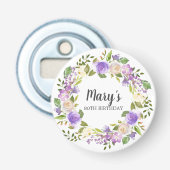 Rustic Paars Floral 80th Birthday Favor Button Flesopener (Voorkant)