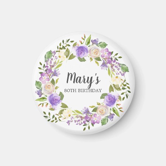 Rustic Paars Floral 80th Birthday Favor Magneet (Voorkant)