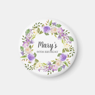 Rustic Paars Floral 90th Birthday Favor Magneet
