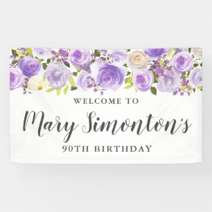 Rustic Paars Floral Greenery 90th Birthday Spandoek
