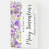 Rustic Paars Floral Greenery 90th Birthday Spandoek (Verticaal)