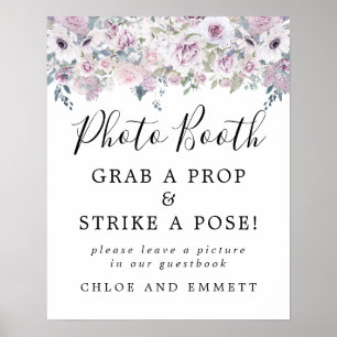 Rustic Paars Floral Wedding Foto Booth Sign Poster