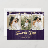 Rustic Paars Gold Wedding Photo Save the Date Aankondigingskaart (Voorkant / Achterkant)