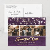 Rustic Paars Gold Wedding Photo Save the Date Aankondigingskaart (Voorkant / Achterkant)