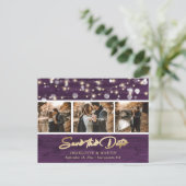 Rustic Paars Gold Wedding Photo Save the Date Aankondigingskaart (Staand voorkant)